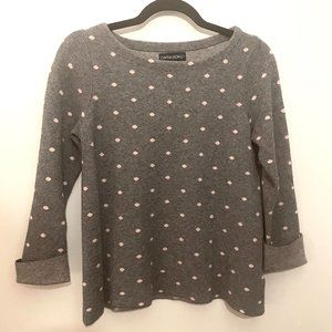 Cynthia Rowley - Wool Blend Grey Knit Crewneck Sweater With Pink Polka Dots